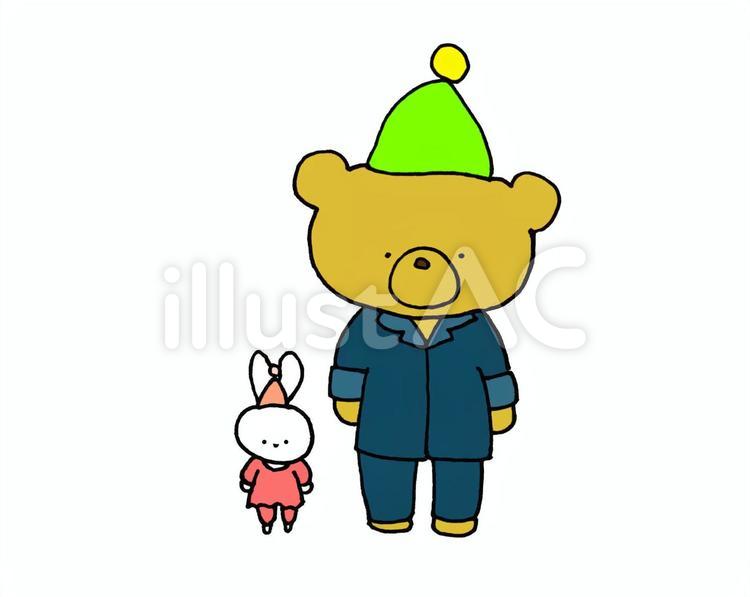 くまちゃんとうさちゃん8 寝る,パジャマ,くまのイラスト素材