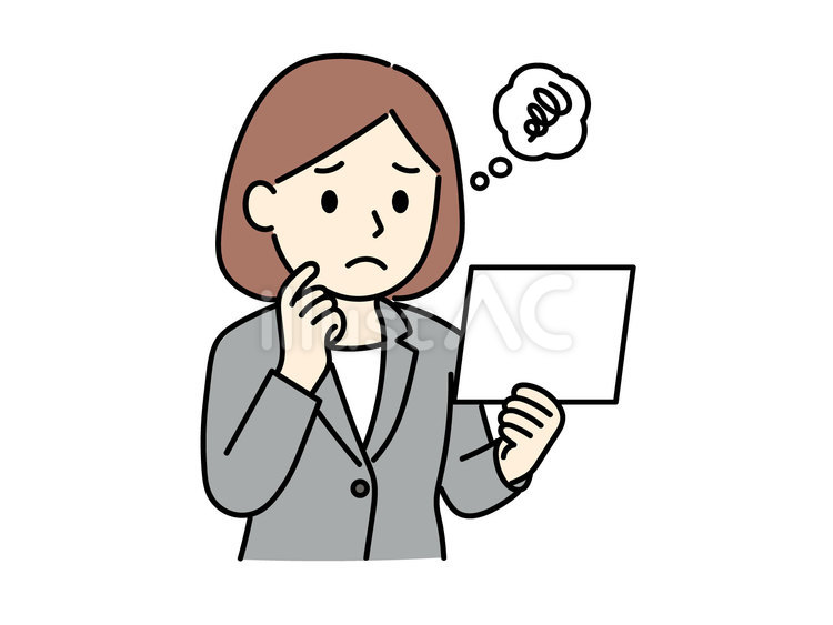書類を見て悩むスーツ姿の女性 人物,女性,社会人のイラスト素材