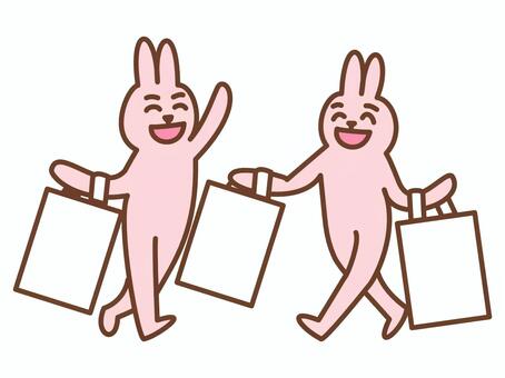 買い物するウサギ② ショッピング,買い物,お店,笑顔,嬉しい,楽しい,ニコニコ,にっこり,わくわく,福袋のイラスト素材