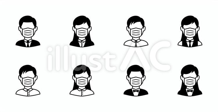 マスクをした男性と女性のアイコンセット 人,マスク,フェイスマスクのイラスト素材