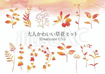 大人かわいい草花のセット オレンジ
