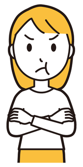 膨れて拗ねている若い女性 拗ねる,女性,女の子,人,ロングヘア,若い,膨れる,立つ,腕組み,表情のイラスト素材