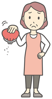  エプロンおばちゃん-155-全身 金欠,おばちゃん,エプロン,お母さん,ママ,中年,おばさん,主婦,人物,かわいいのイラスト素材