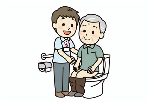 トイレ介助 排泄介助,トイレ,介護,シニア,ヘルパー,ケアスタッフ,ケアワーカー,トイレ介助,看護,福祉のイラスト素材