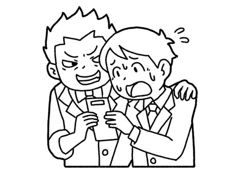 【白黒】ぼったくり【線画】 ぼったくり,ボーイ,男性,キャバクラ,バー,犯罪,伝票,白黒,線画のイラスト素材