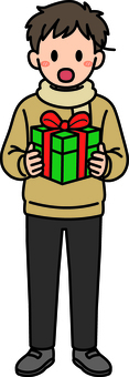 プレゼントを持つベージュの男子です。 プレゼント,シンプル,貰う,渡す,ギフト,贈り物,シーン,祝う,イベント,パーティーのイラスト素材