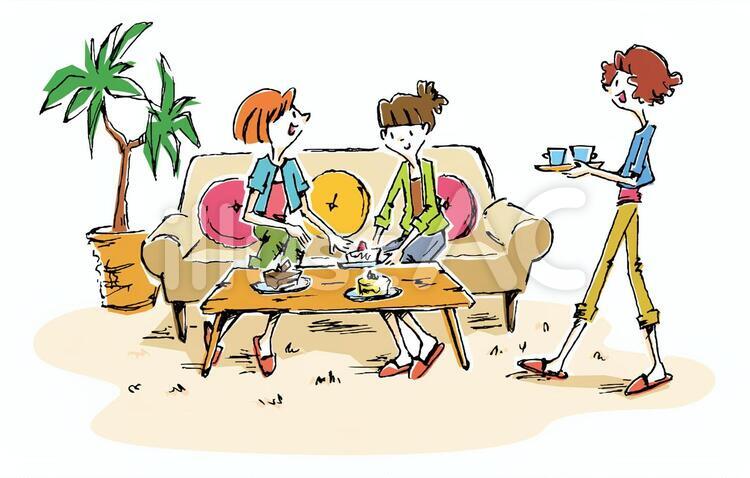 お茶会 おしゃべり,ソファ,女子会のイラスト素材