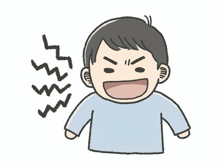 大声で話す男の子(効果音の線太め)_1 子ども,話す,うるさい,大声,人物,迷惑,公共,マナー,エチケット,注意喚起のイラスト素材