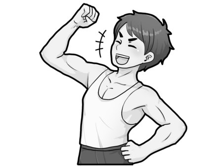 元気なマッチョ兄さん【グレースケール】 元気,体育会系,マッチョ,笑顔,男性,筋肉,明るい,陽キャ,タンクトップ,グレースケールのイラスト素材