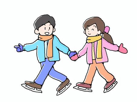 スケートを楽しむイラスト スケート,男性,女性,靴,マフラー,カップル,手袋のイラスト素材