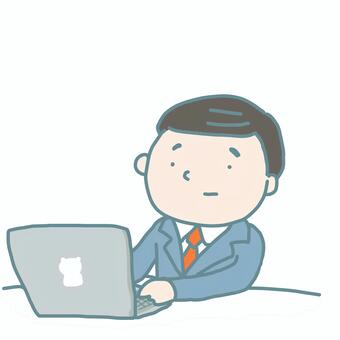 男性会社員パソコンを真顔で入力する 男性,男,会社員,会社,サラリーマン,パソコン,ノートパソコン,入力,作業,仕事のイラスト素材