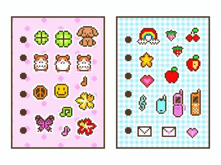 平成レトロシール風ドット絵セット 平成,平成レトロ,y2kのイラスト素材