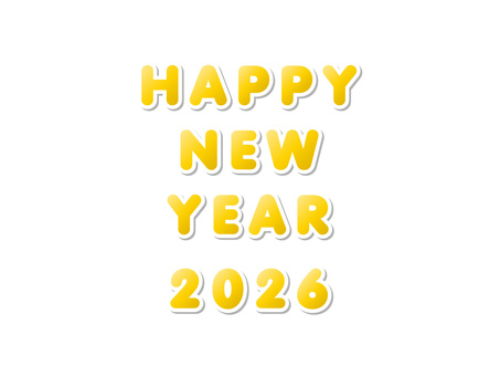 2026年の年賀状素材 ポップな白縁文字 年賀状,2026,文字,見出し,英語,happynewyear,ステッカー,正月,新年,賀詞のイラスト素材