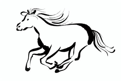 走る馬のシンプルなイラスト素材 馬,シンプル,午,午年,年賀状,年賀,2026,年賀素材,水彩,黒のイラスト素材