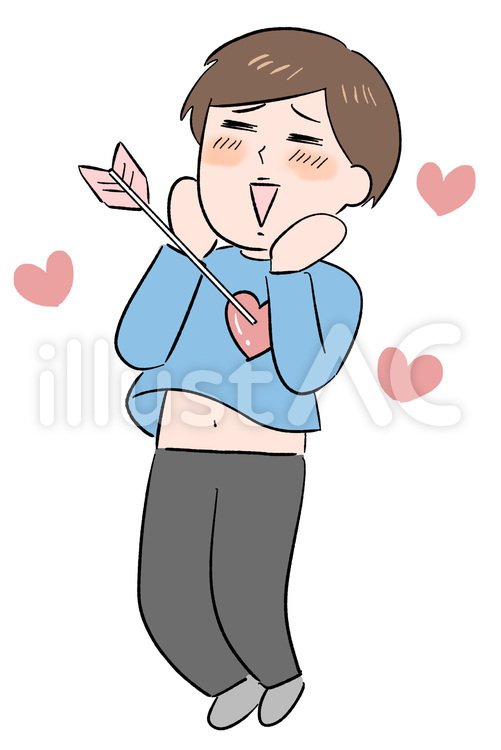 心臓(心)を射抜かれている私服の男性 男性,一目惚れ,ドキドキのイラスト素材