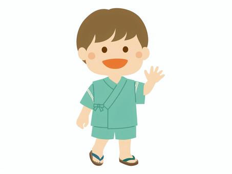 甚平の男の子2_みどり こども,甚平,お祭り,おまつり,夏祭り,縁日,男の子,小学生,子供,館内着のイラスト素材