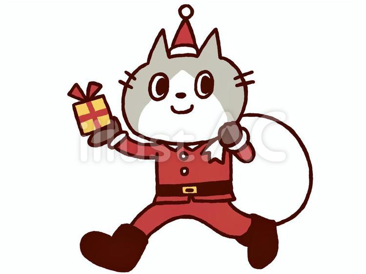プレゼントを配るサンタ姿のネコ クリスマス,12月,冬のイラスト素材