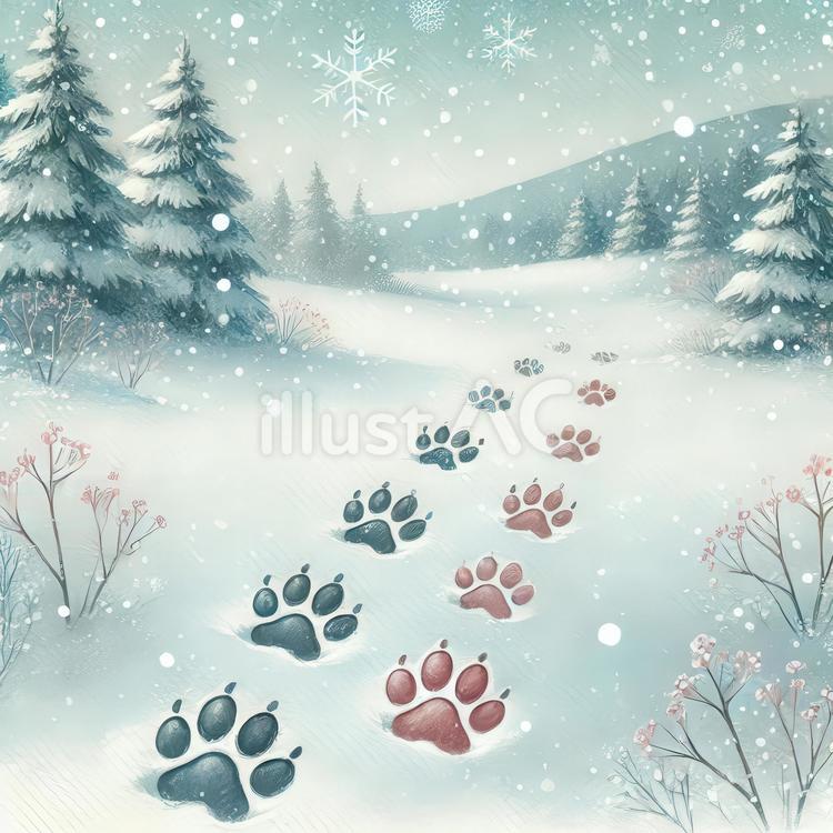 雪の足跡と冬の風景 雪,足跡,冬のイラスト素材