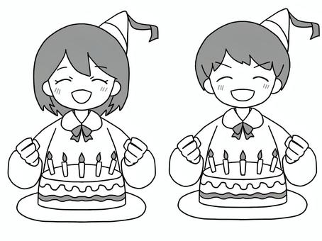 お祝い 人物,お祝い,誕生日,クリスマス,ケーキ,男の子,女の子,手書き,笑顔のイラスト素材