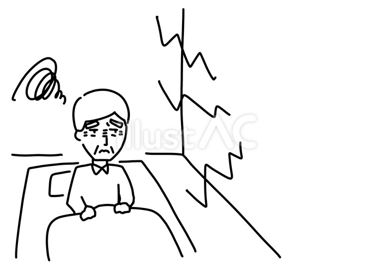 隣部屋からの騒音に悩むおじいさん　線画 隣人,迷惑,騒音のイラスト素材