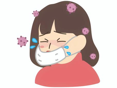 くしゃみをする女性 くしゃみ,女性,風邪,感染症,ウイルス,体調不良,病気,症状,感染予防,マスクのイラスト素材