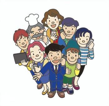 スマホを持つ人達 スマホ,持つ,人物,集団,多種,職業,集まる,まとまるのイラスト素材