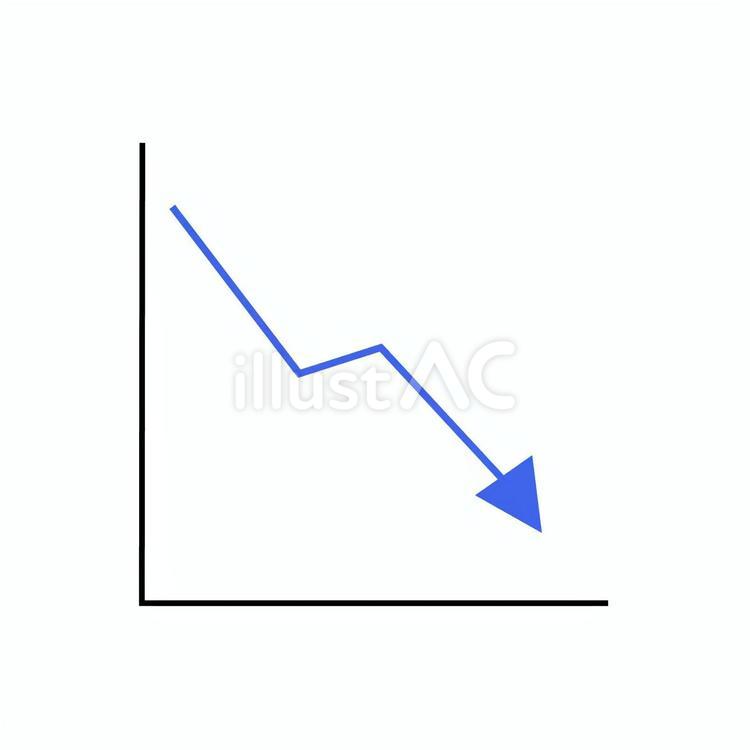 青色のシンプルな下降グラフ 下降,減少,矢印のイラスト素材