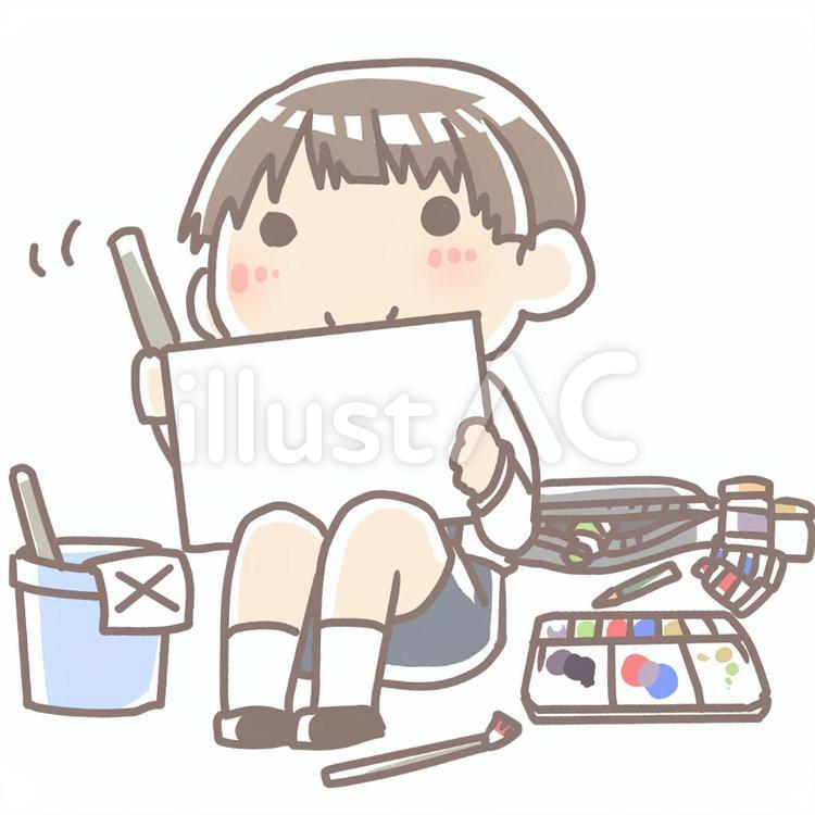 お絵描きする少年 お絵描き,趣味,少年のイラスト素材
