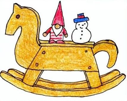 木馬とクリスマスの飾りの手描きイラスト 木馬,おもちゃ,クリスマス,オーナメント,クリスマス飾り,12月,手描き,イラストのイラスト素材