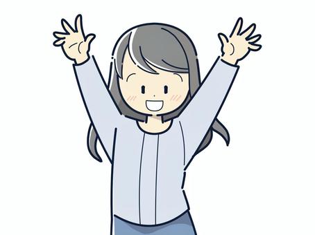 両手を上げる笑顔の女性 上半身,女性,バンザイ,１０代,２０代,３０代,若い,女の子,お姉さん,お母さんのイラスト素材