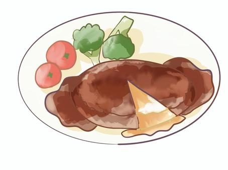 チーズハンバーグ ハンバーグ,チーズ,洋食,食べ物,料理,夕食,昼食のイラスト素材