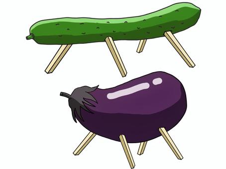 Illustration, spirit cattle, eggplant, obon tray, JPG and PNG