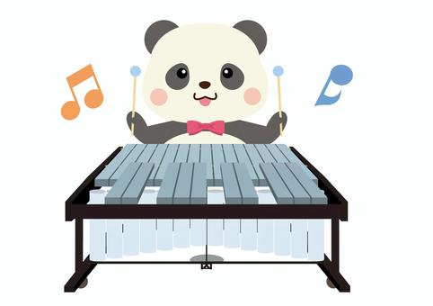 ビブラフォンを叩くパンダ ビブラフォン,鉄琴,楽器,音楽,発表会,打楽器,マレット,音符,鍵盤,パンダのイラスト素材