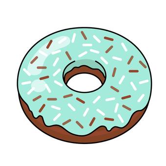 チョコミントドーナツのアイコン ドーナツ,お菓子,チョコレート,ミント,デザート,おやつ,チョコ,甘い,洋菓子,食べ物のイラスト素材