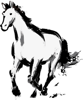 Illustration, ink painting, afternoon, horse, 