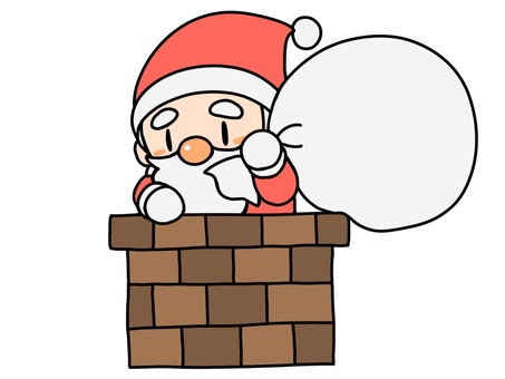 袋を持って煙突に入るサンタさんのイラスト サンタ,クリスマス,冬,煙突,おじいさん,人物,かわいい,シンプル,デフォルメ,プレゼントのイラスト素材