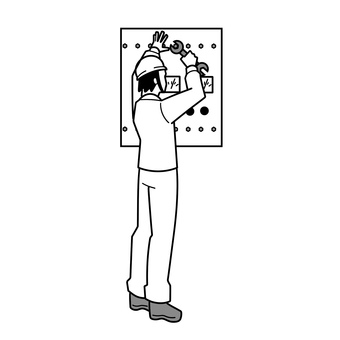 制御盤のボルトを締める作業員のイラスト 制御盤,点検,作業員,締付,作業手順,設備保全のイラスト素材