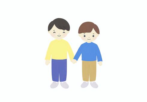 手をつなぐきょうだい（短髪） 兄弟,姉妹,手,繋ぐ,兄,弟,妹,姉,短髪,かわいいのイラスト素材
