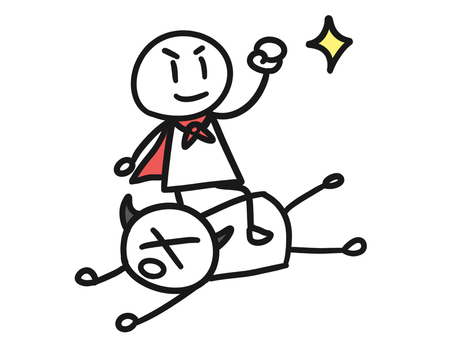 勧善懲悪　色付き　イラスト 人物,勧善懲悪,マント,人,懲らしめる,ヒーロー,イラスト,挿絵,棒人間,キラキラのイラスト素材