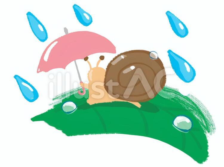 傘 カタツムリ,雨,はっぱのイラスト素材