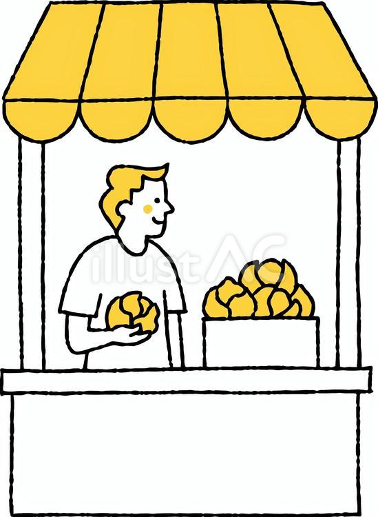 マルシェで野菜を販売する男性スタッフ マルシェ,野菜,販売のイラスト素材