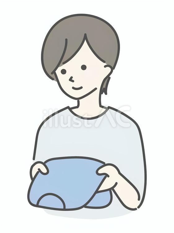 ただんだ衣類をもって笑顔の女性 家事,服,tシャツのイラスト素材