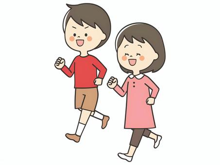 元気に歩くこどもたち 歩く,走る,男の子,女の子,子供,男子,男児,少年,女子,女児のイラスト素材