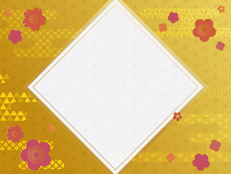 たなびく和柄の雲のゴールドフレーム  フレーム,花柄,金,柄,模様,和柄,麻の葉,麻の葉柄,雲,七宝のイラスト素材