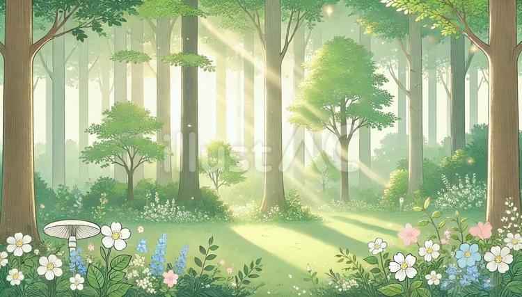 春のさわやかな森と花 春,森,花のイラスト素材