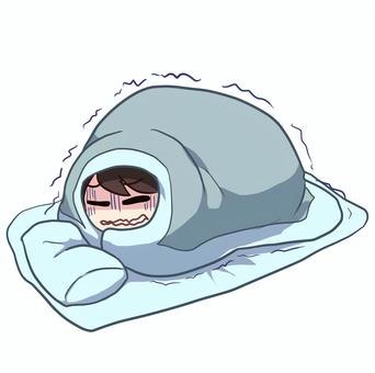 布団に包まる男性 人物,生活,全体,男性,布団,包まる,寒い,震える,素材のイラスト素材