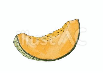 カットされた赤肉メロン(水彩)