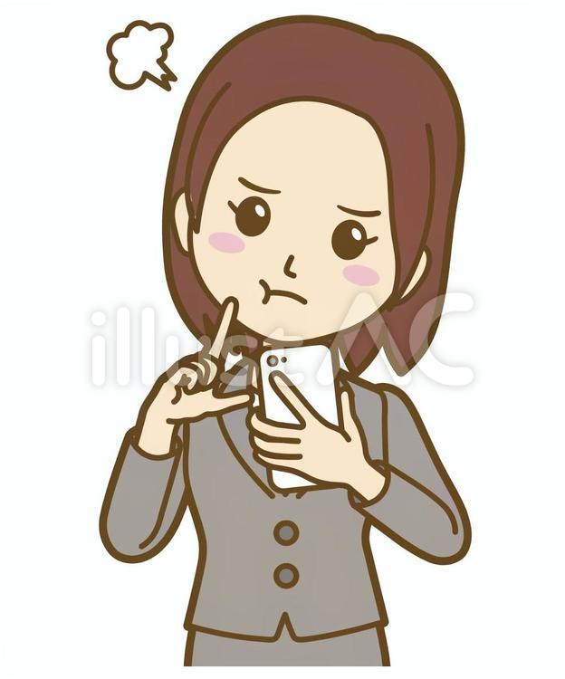 スマホを見て怒るビジネスウーマン 女性,女性社員,会社員のイラスト素材