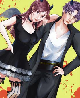 悪魔 悪魔,カップル,男性,女性,人物のイラスト素材
