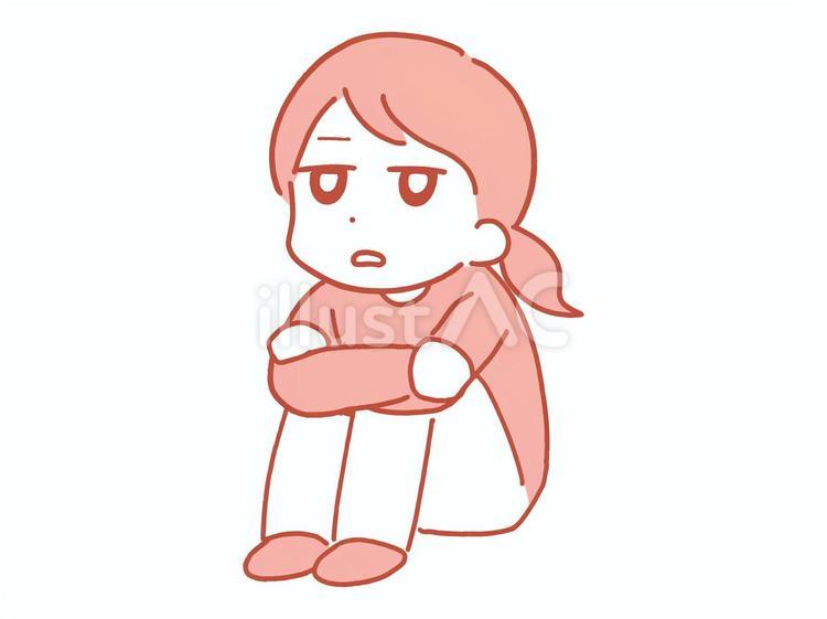 膝を抱えてぼーっとしている若い女性 女性,悩み,20代のイラスト素材